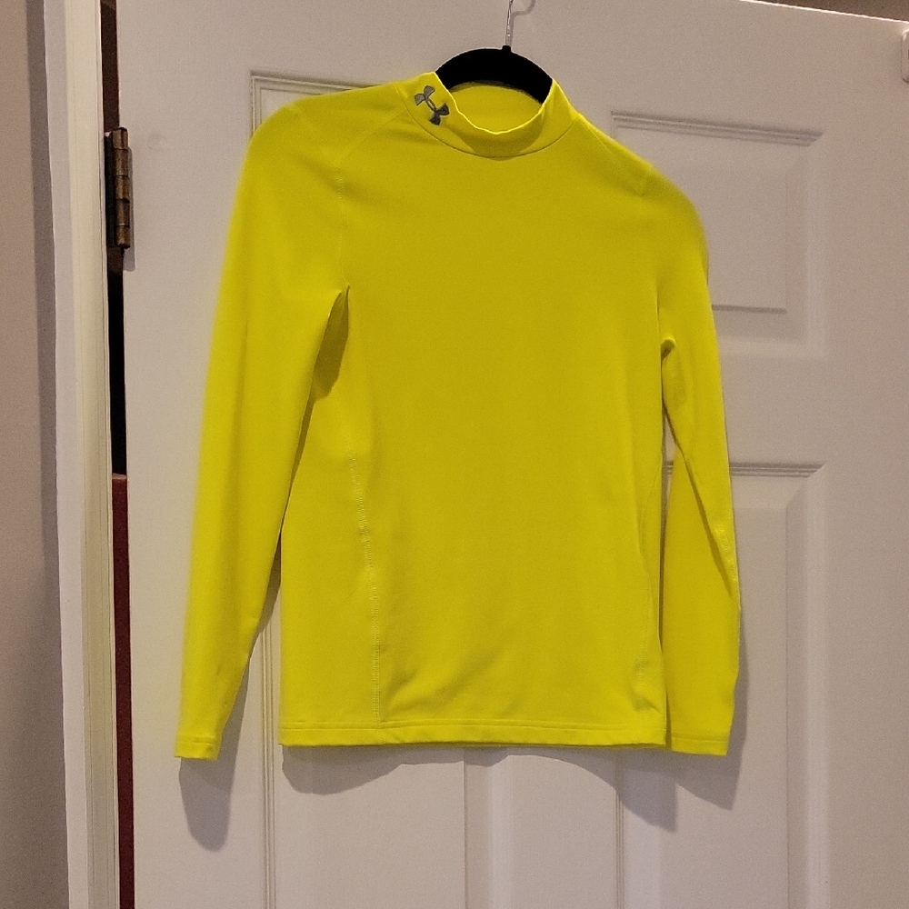 Under Armour Vibrant Yellow Performance Mockneck Top, Youth Medium, Fitted, EUC